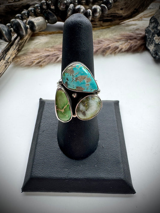 Three Stone Mixed Mine Ring- Size 7