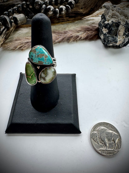 Three Stone Mixed Mine Ring- Size 7
