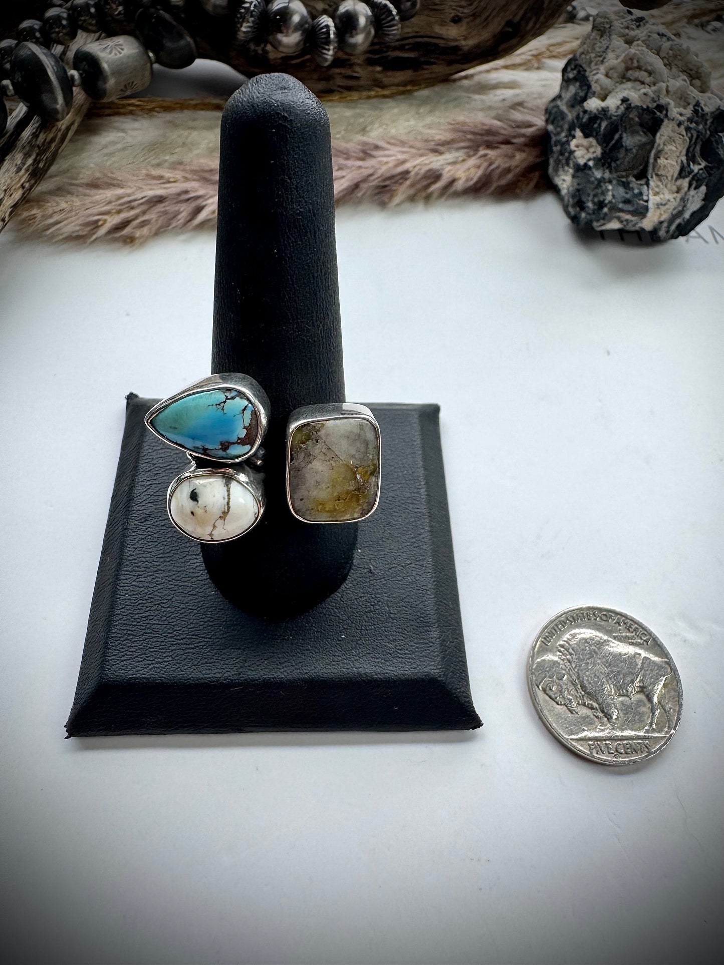 Three Stone Mixed Mine Ring