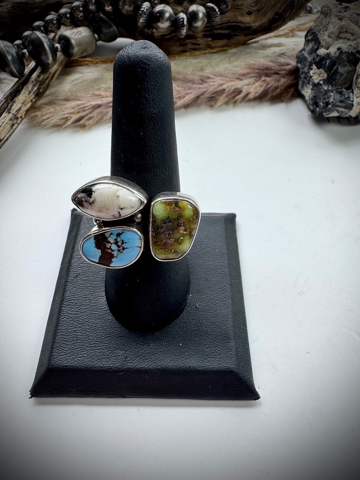 Three Stone Mixed Mine Ring Adjustable