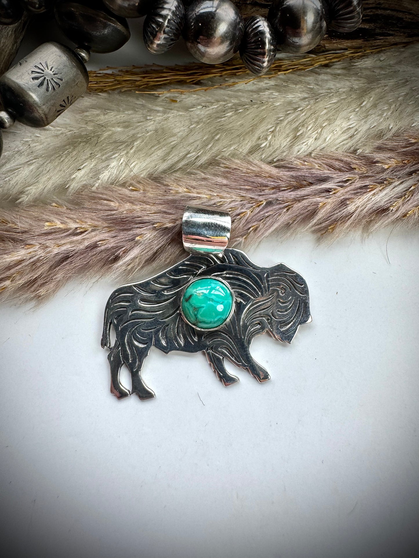 Silver Buffalo with Sonoran Turquoise Pendant
