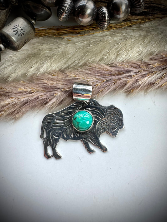 Silver Buffalo with Sonoran Turquoise Pendant