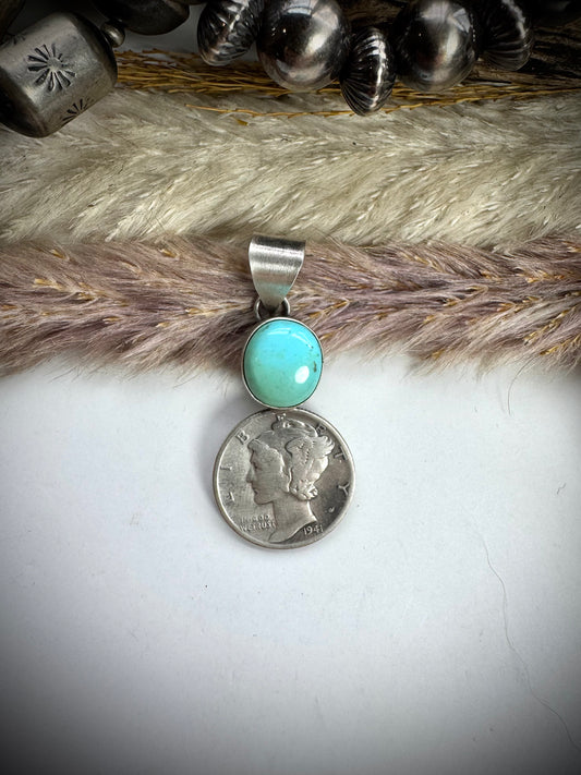 Sonoran Turquoise and 1941 Mercury Dime Pendant