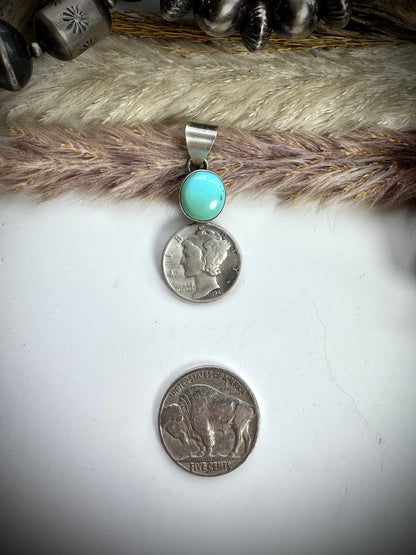 Sonoran Turquoise and 1941 Mercury Dime Pendant