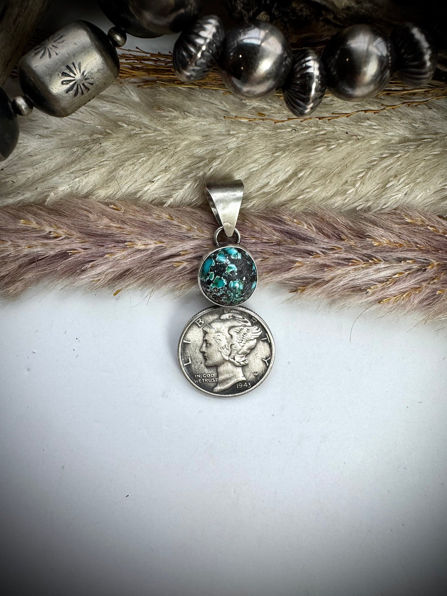 Blue Moon Turquoise and 1943 Mercury Dime Pendant