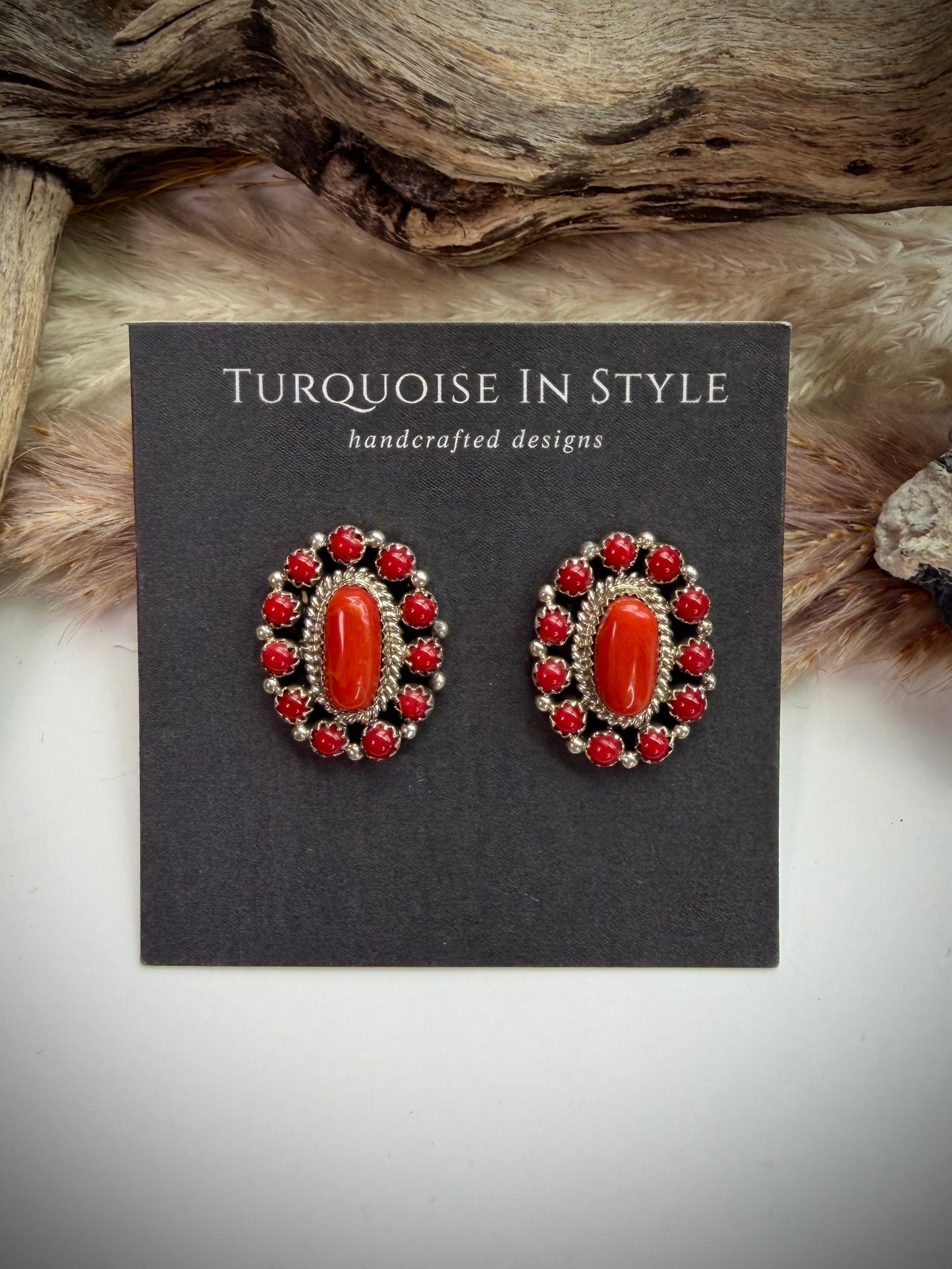 Red Coral Cluster Earrings