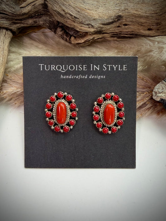 Red Coral Cluster Earrings