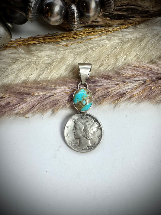 Turquoise and 1944 Mercury Dime Pendant