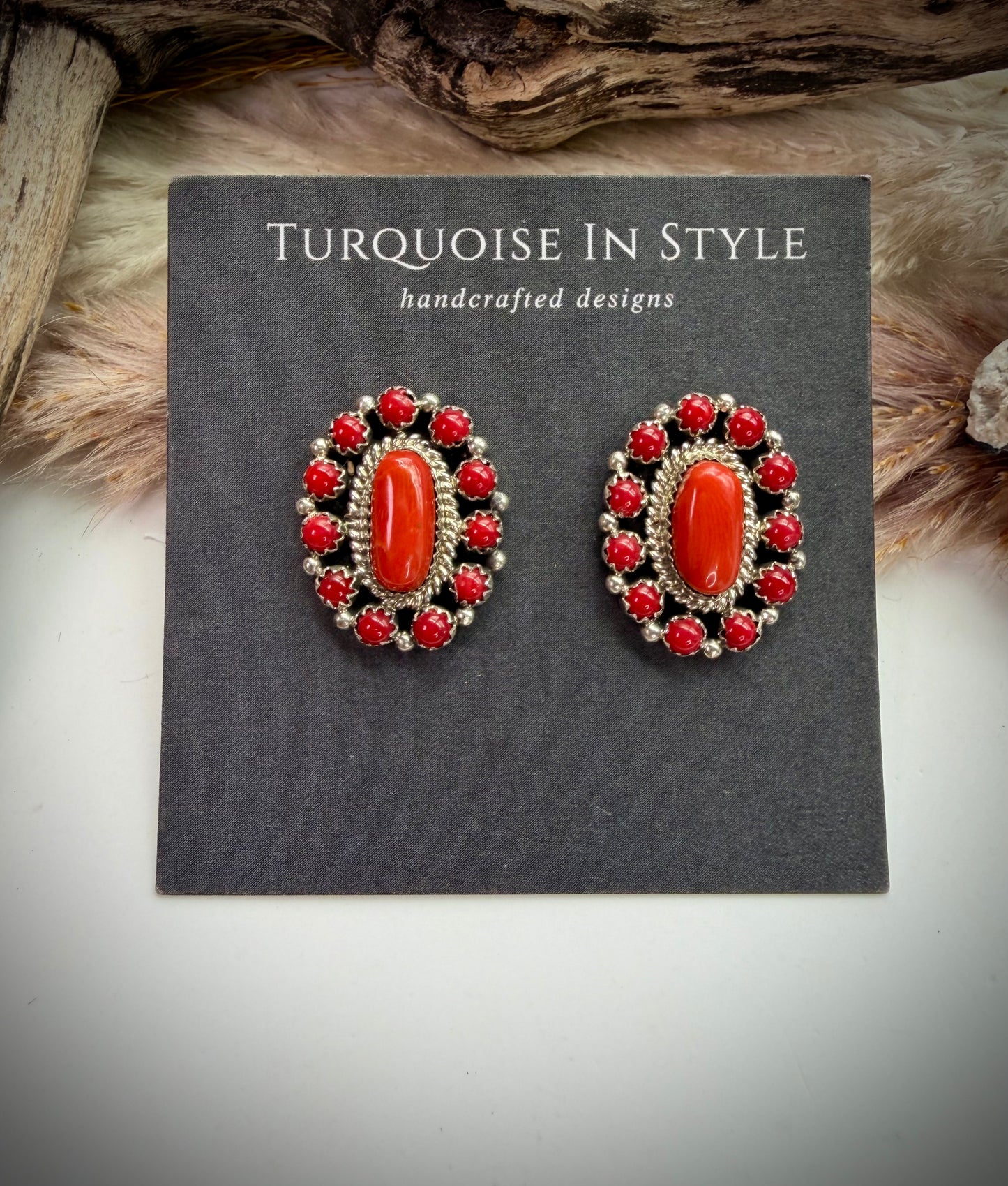 Red Coral Cluster Earrings