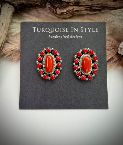 Red Coral Cluster Earrings