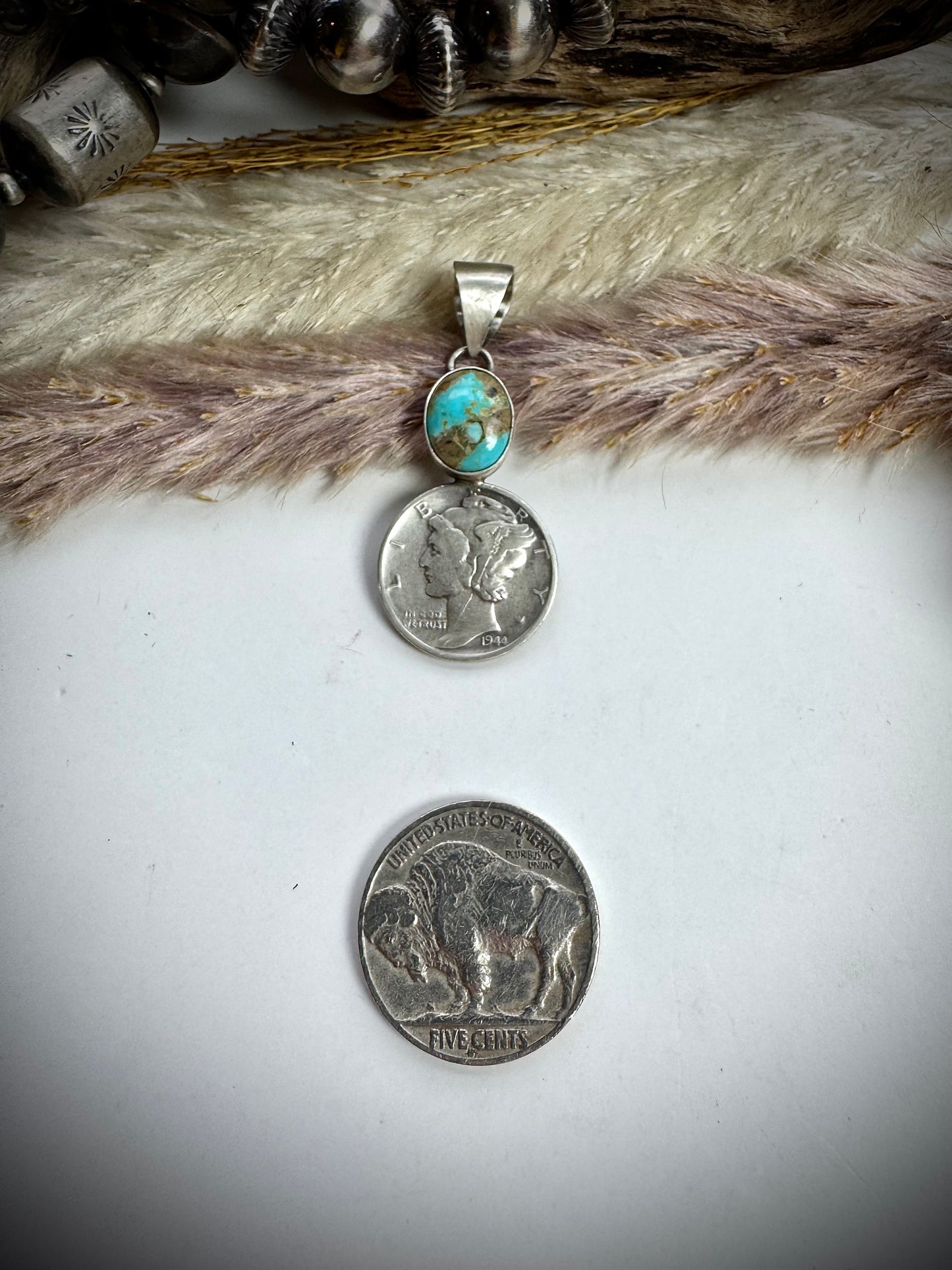 Turquoise and 1944 Mercury Dime Pendant