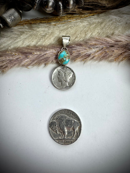 Turquoise and 1944 Mercury Dime Pendant