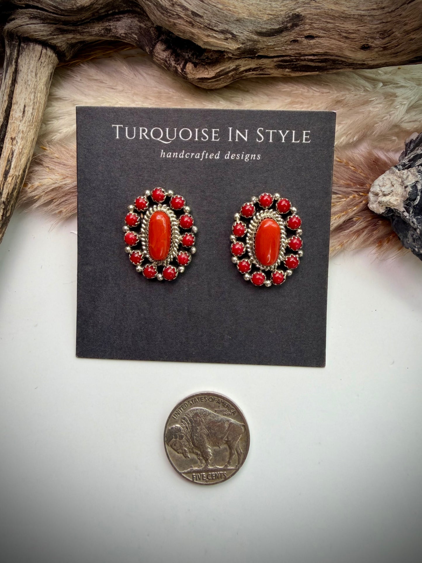 Red Coral Cluster Earrings