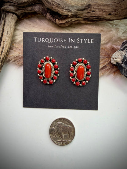 Red Coral Cluster Earrings