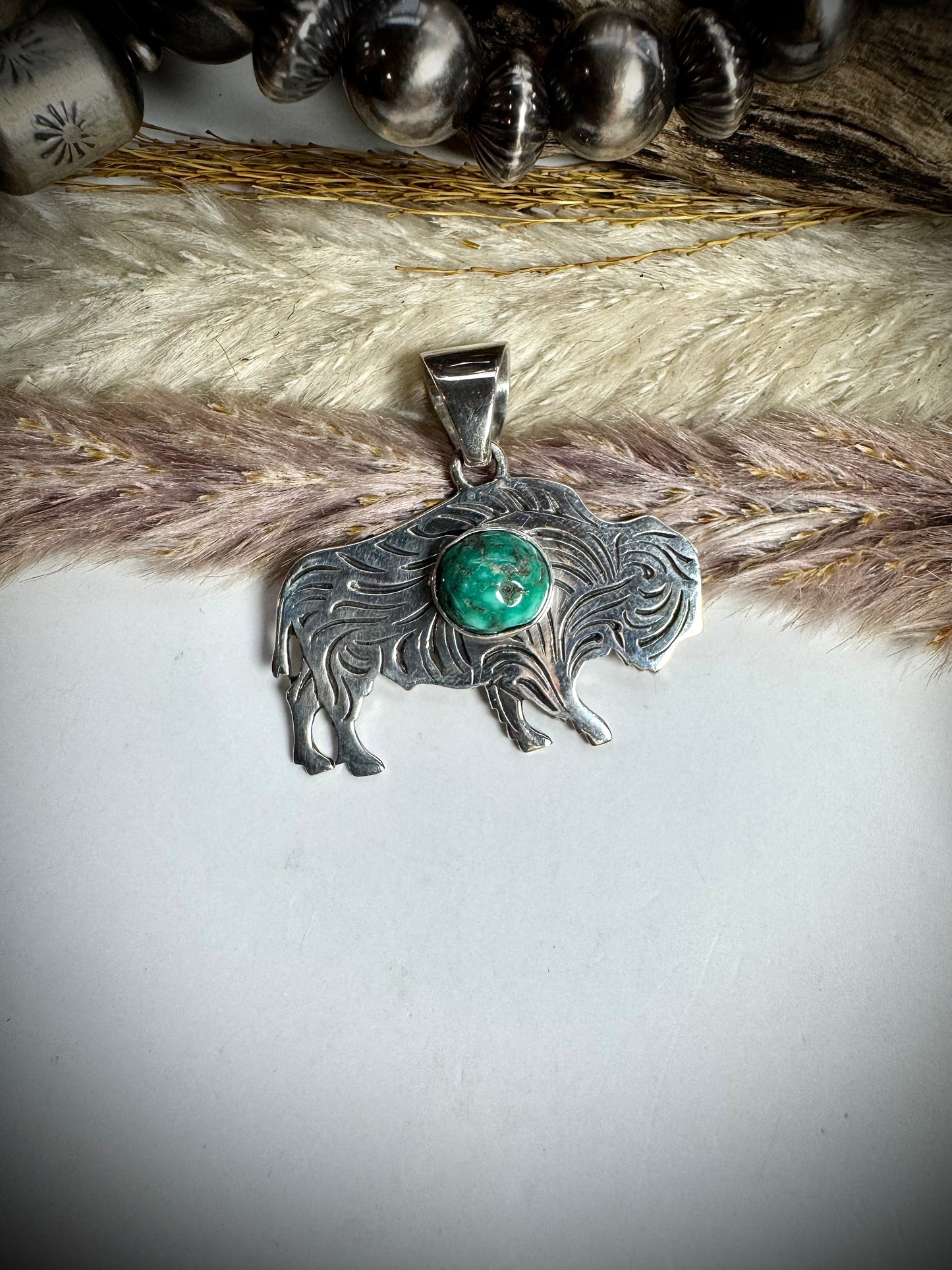 Silver Buffalo with Sonoran Turquoise Pendant