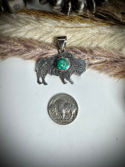 Silver Buffalo with Sonoran Turquoise Pendant