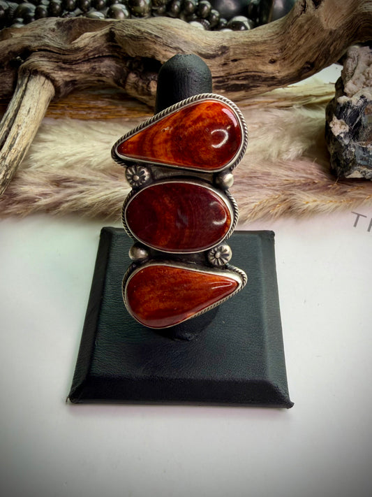 Megan's Three Stone Orange Spiny Ring (Adjustable)