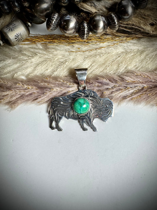 Silver Buffalo with Sonoran Turquoise Pendant