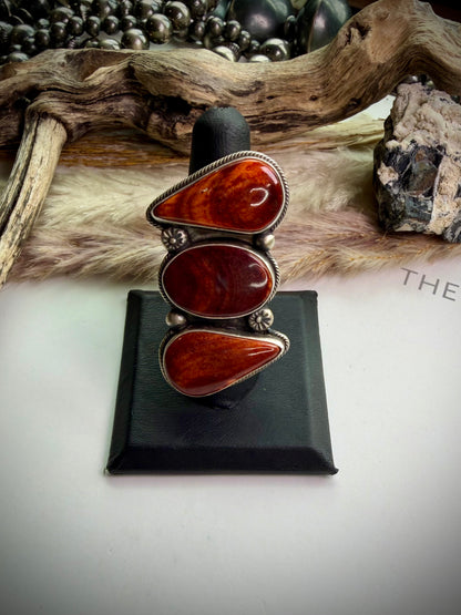 Megan's Three Stone Orange Spiny Ring (Adjustable)