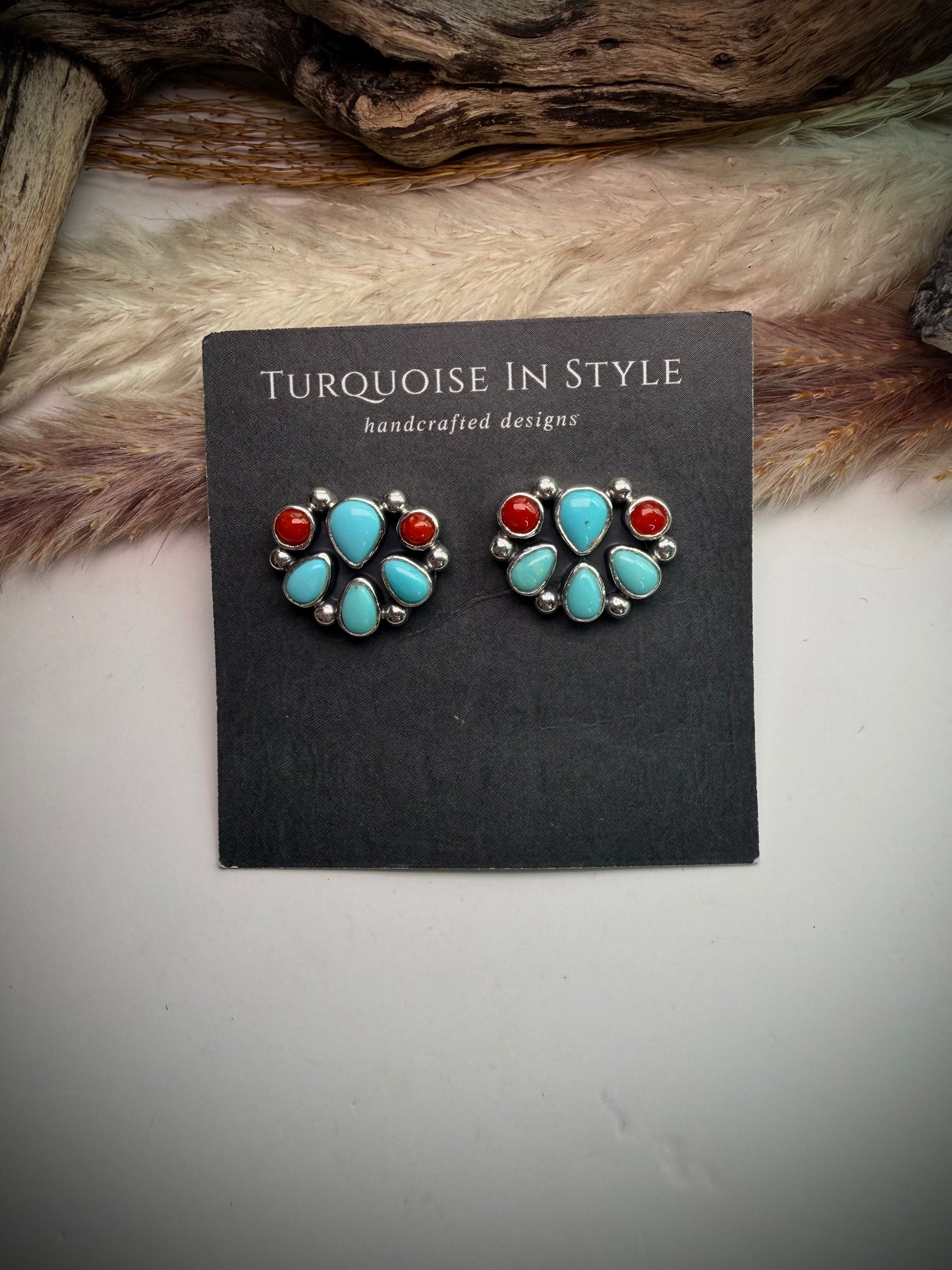 Campitos Turquoise & Red Coral Earrings