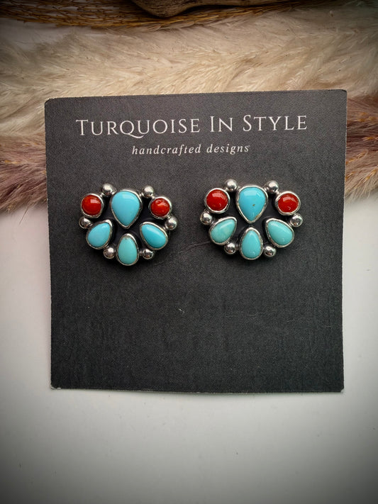 Campitos Turquoise & Red Coral Earrings