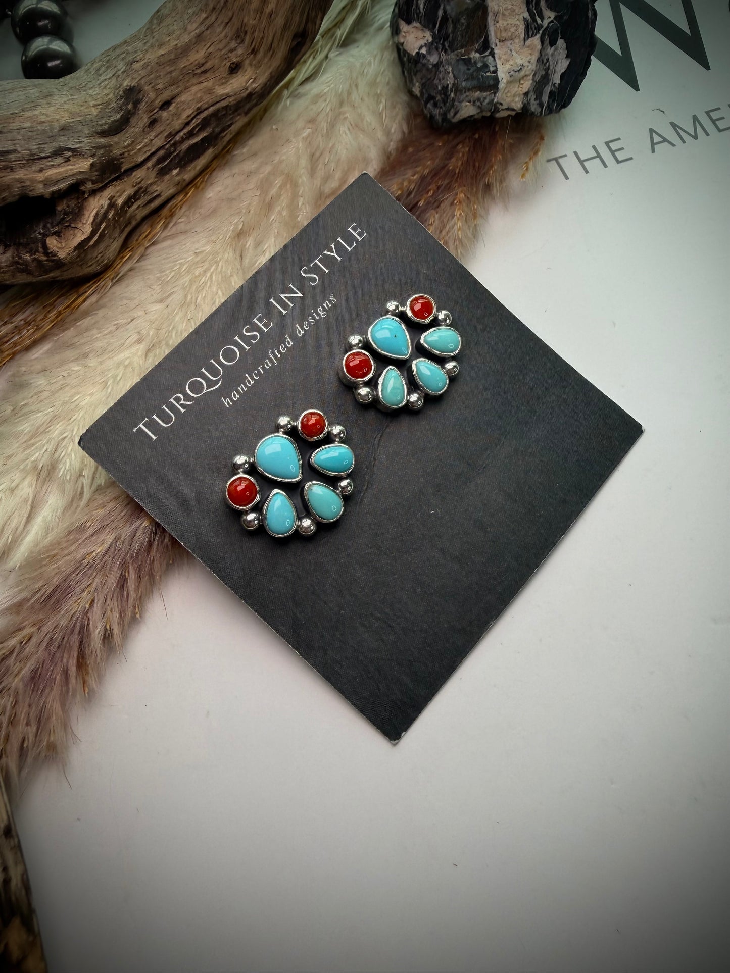 Campitos Turquoise & Red Coral Earrings