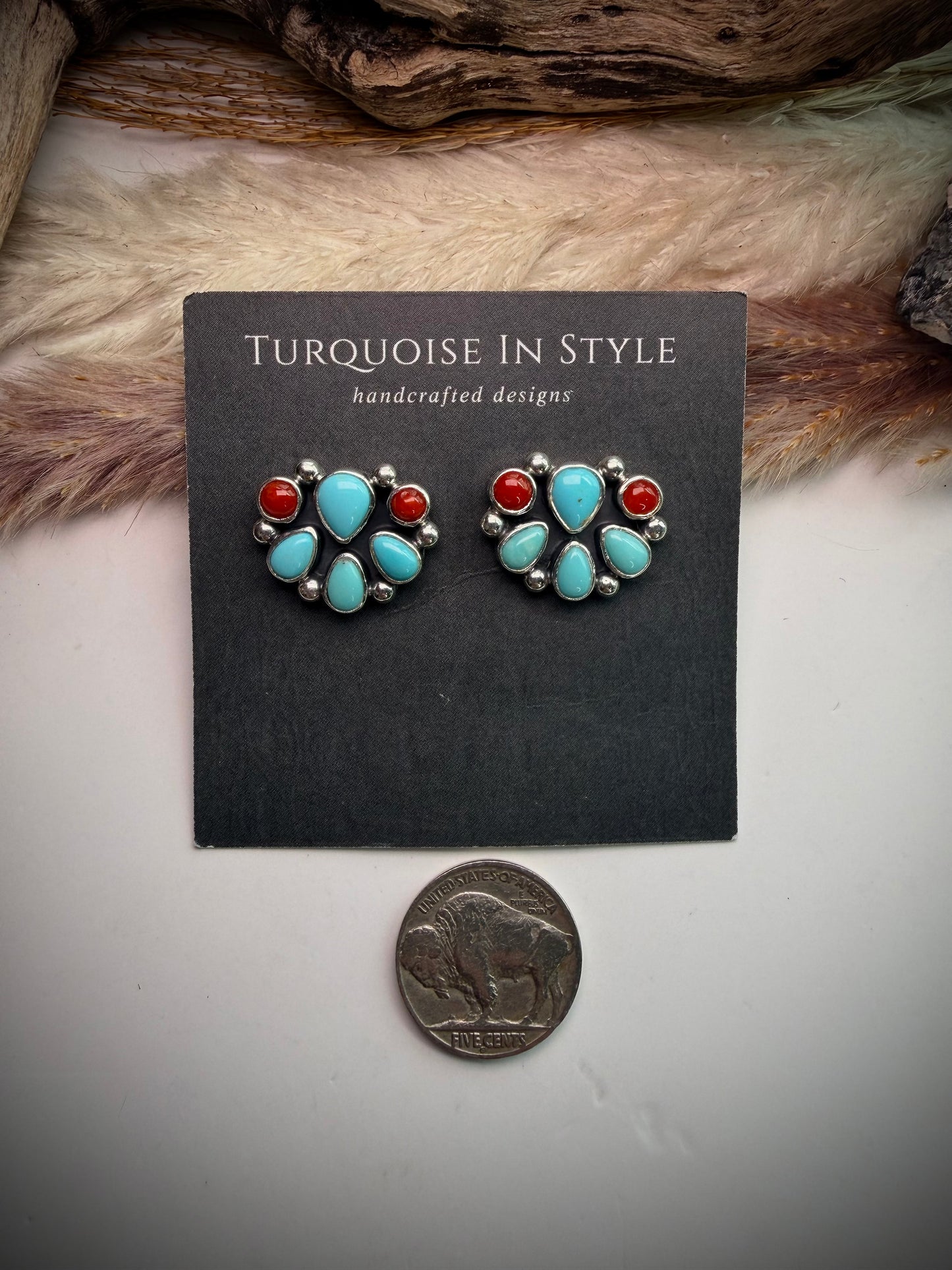 Campitos Turquoise & Red Coral Earrings