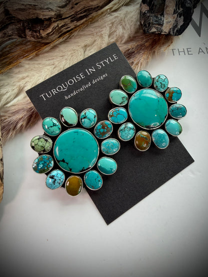 Federico Turquoise Cluster Earrings- Large