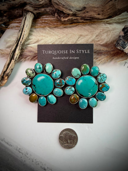 Federico Turquoise Cluster Earrings- Large