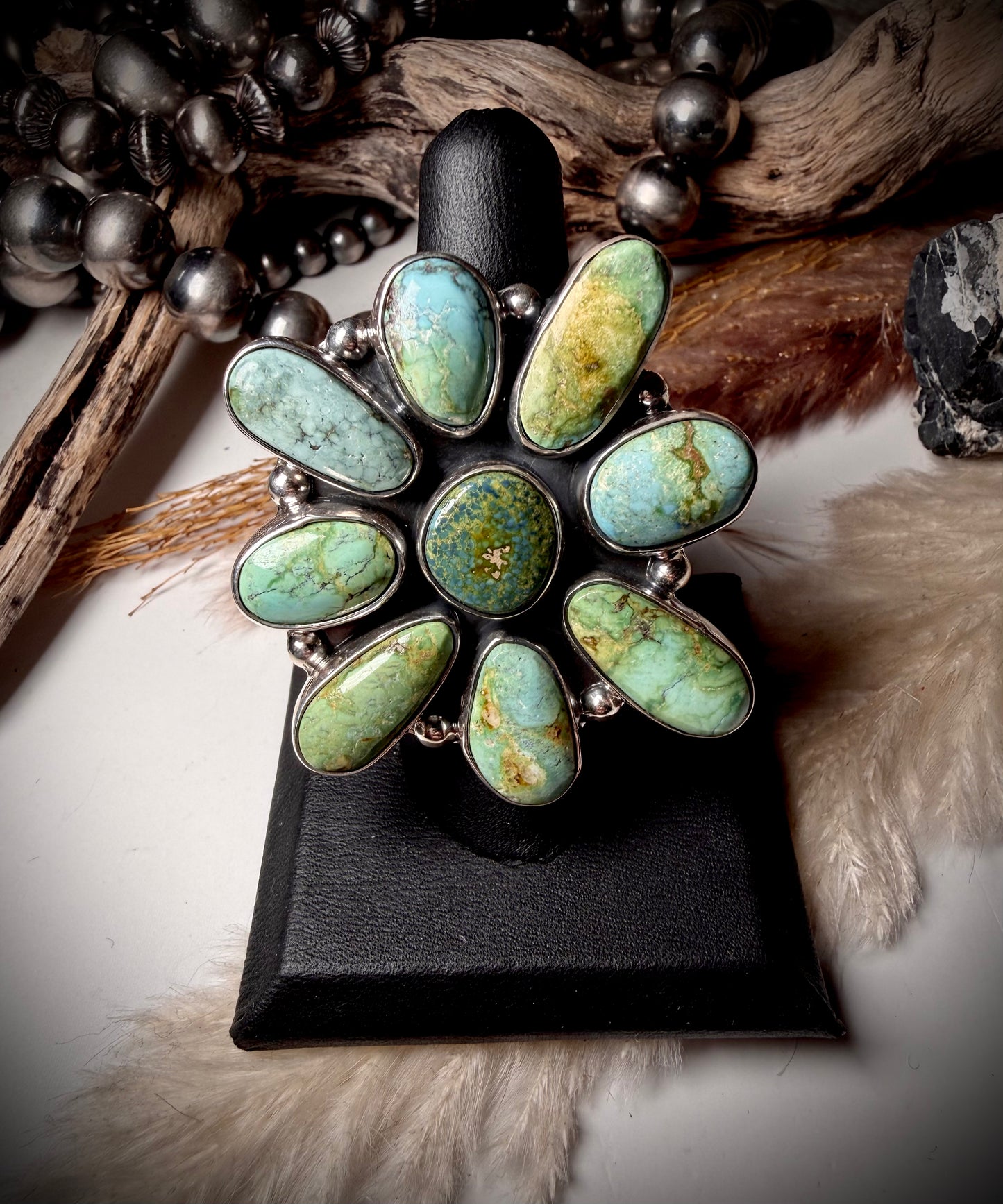 Federico Sonoran Gold Turquoise Cluster Ring- Adjustable