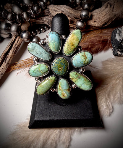Federico Sonoran Gold Turquoise Cluster Ring- Adjustable