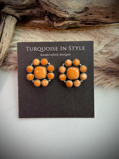 Federico Orange Spiny Cluster Earrings