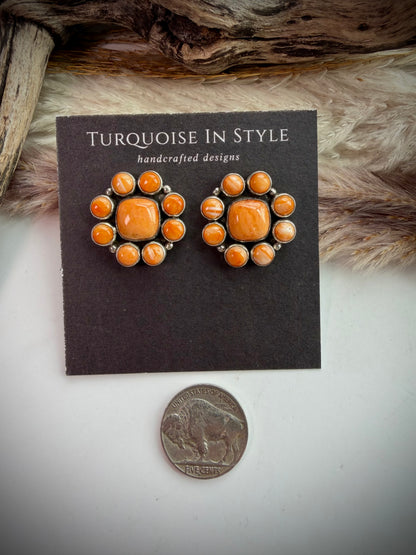 Federico Orange Spiny Cluster Earrings