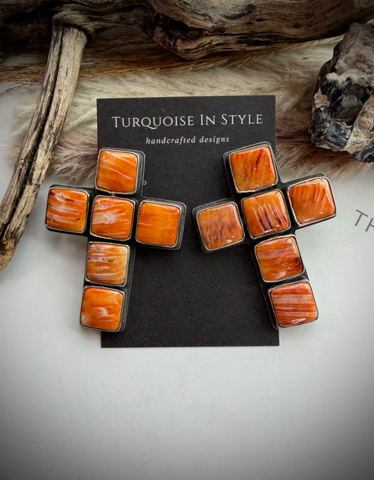 Federico Orange Spiny Cross Earrings