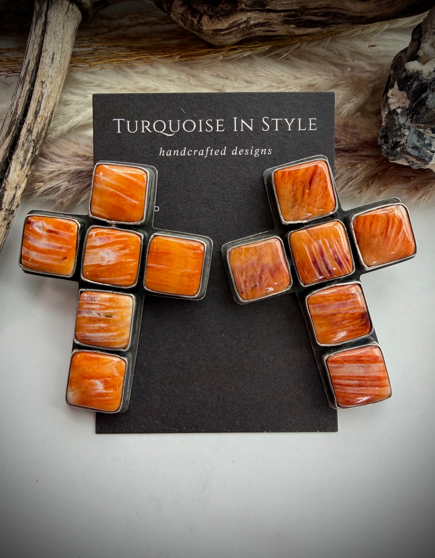 Federico Orange Spiny Cross Earrings