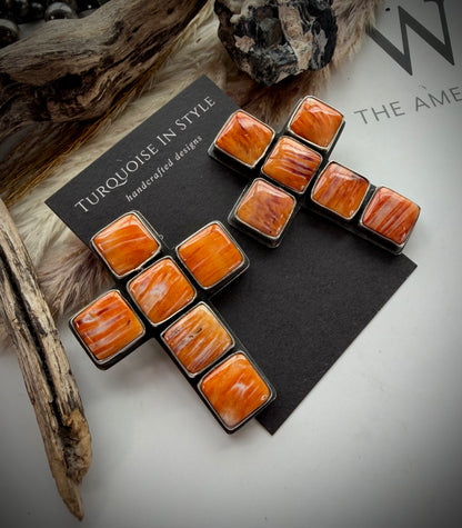 Federico Orange Spiny Cross Earrings