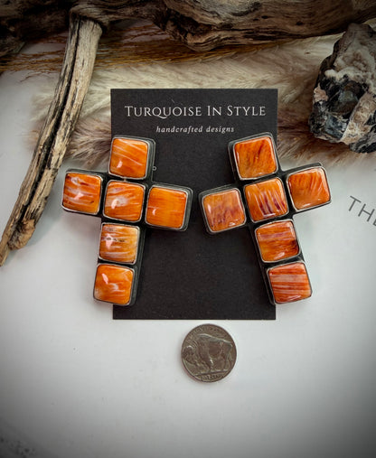 Federico Orange Spiny Cross Earrings