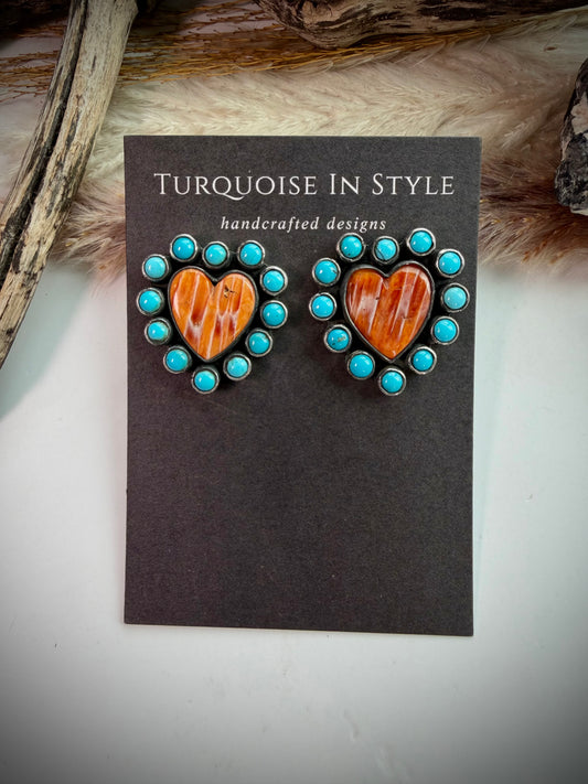 Federico Orange Spiny & Turquoise Heart Earrings