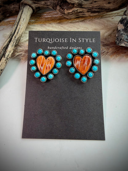 Federico Orange Spiny & Turquoise Heart Earrings