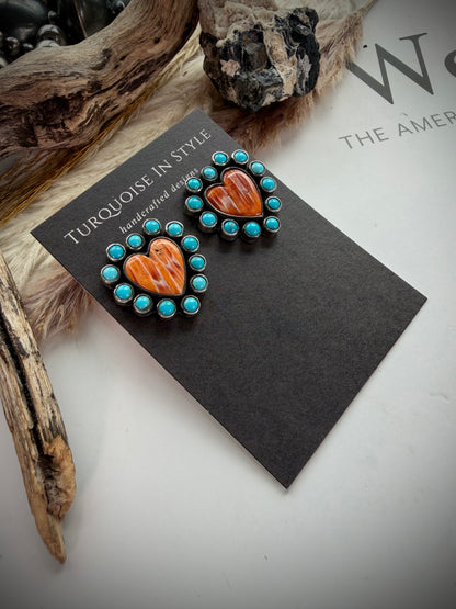 Federico Orange Spiny & Turquoise Heart Earrings