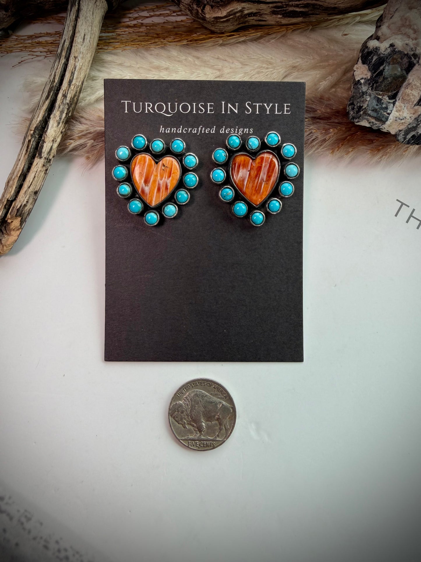 Federico Orange Spiny & Turquoise Heart Earrings