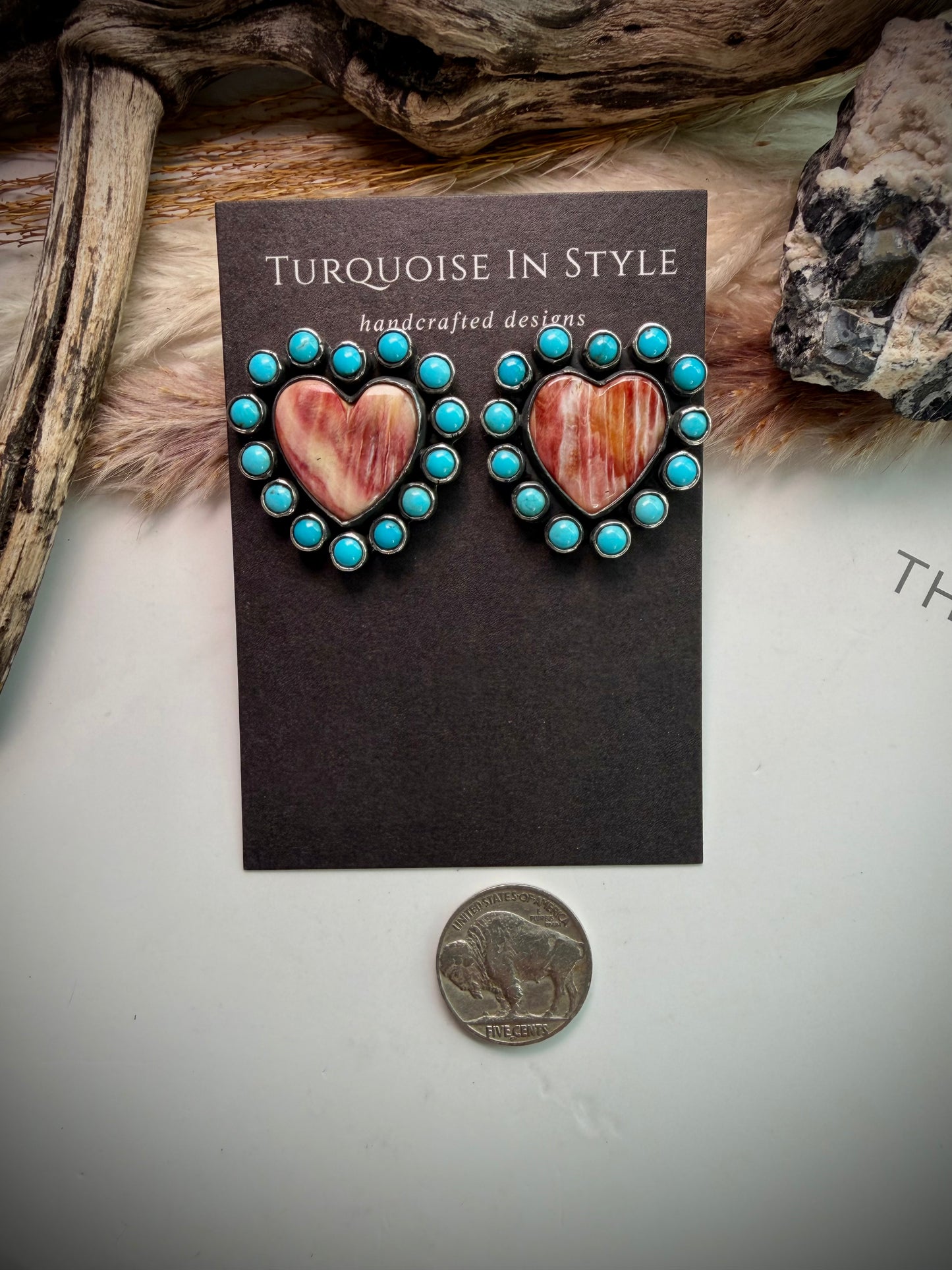 Federico Purple Spiny & Turquoise Heart Earrings
