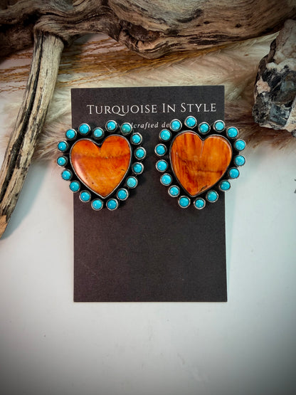 Federico Orange Spiny & Turquoise Heart Earrings