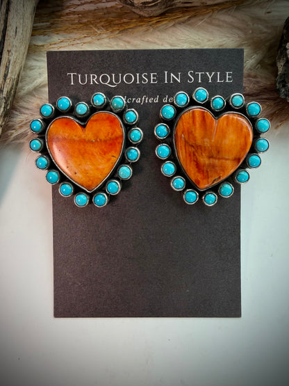 Federico Orange Spiny & Turquoise Heart Earrings