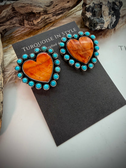 Federico Orange Spiny & Turquoise Heart Earrings