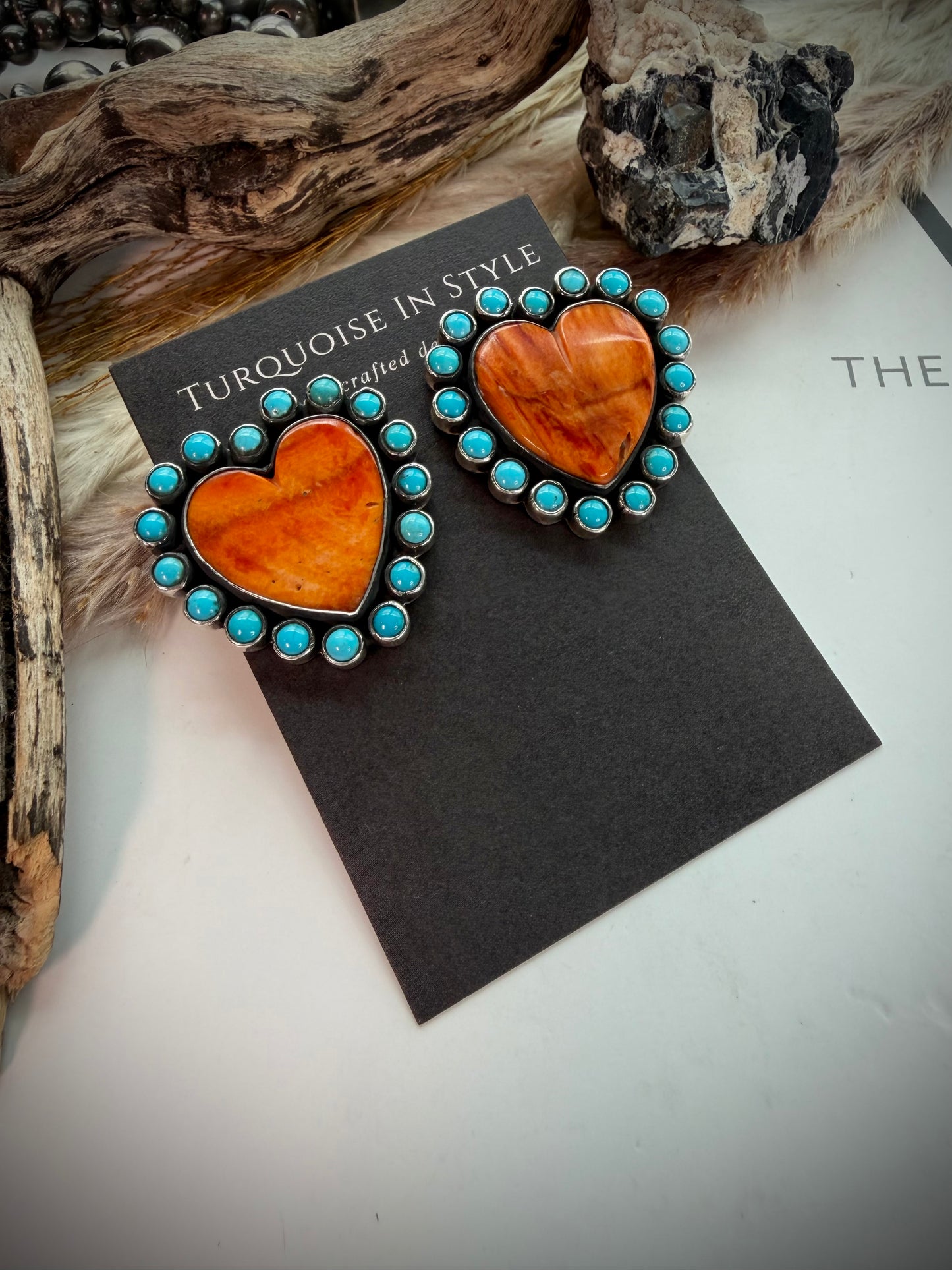 Federico Orange Spiny & Turquoise Heart Earrings