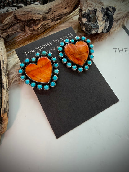 Federico Orange Spiny & Turquoise Heart Earrings