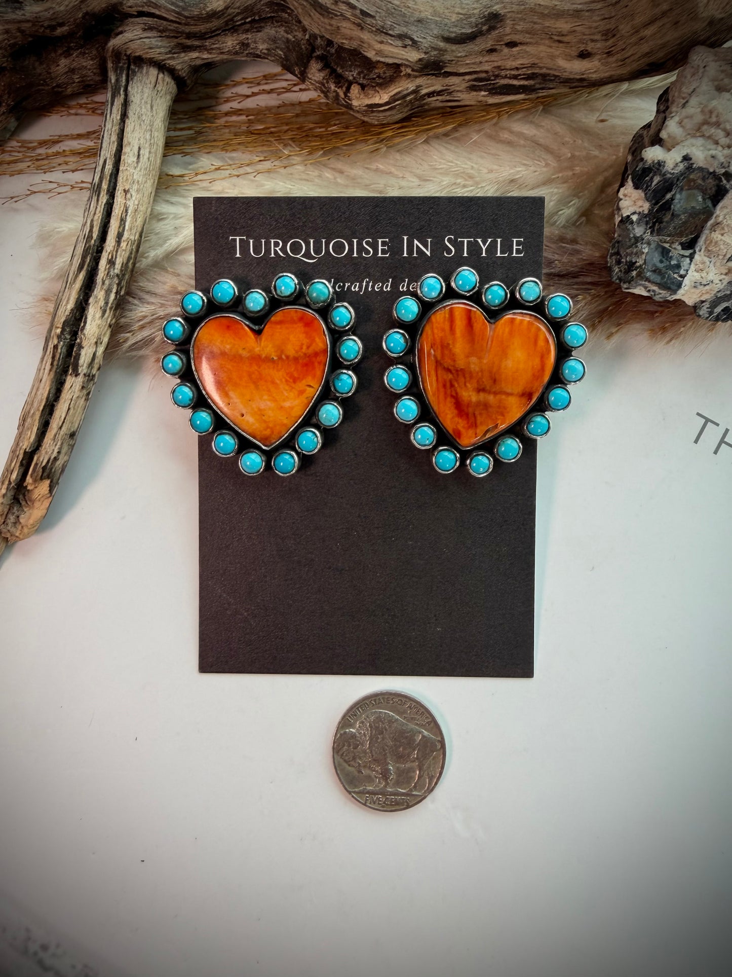 Federico Orange Spiny & Turquoise Heart Earrings