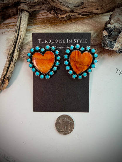 Federico Orange Spiny & Turquoise Heart Earrings