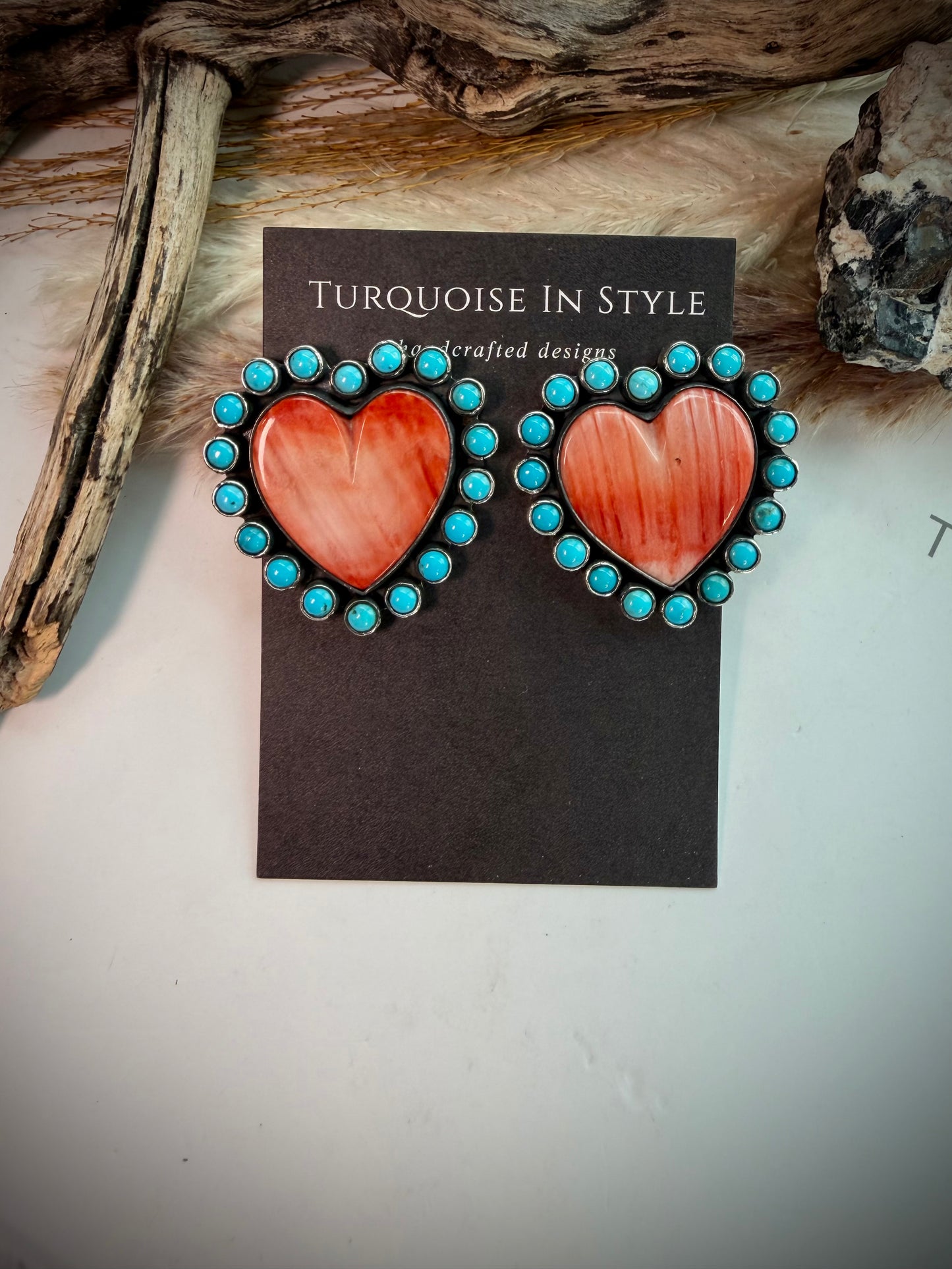 Federico Red Spiny & Turquoise Heart Earrings